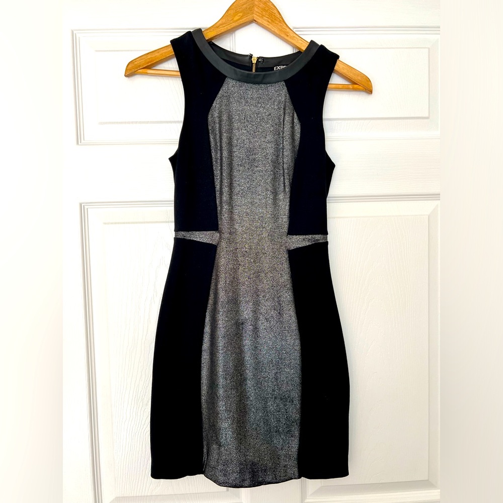 Express Fitted mini black & silver dress